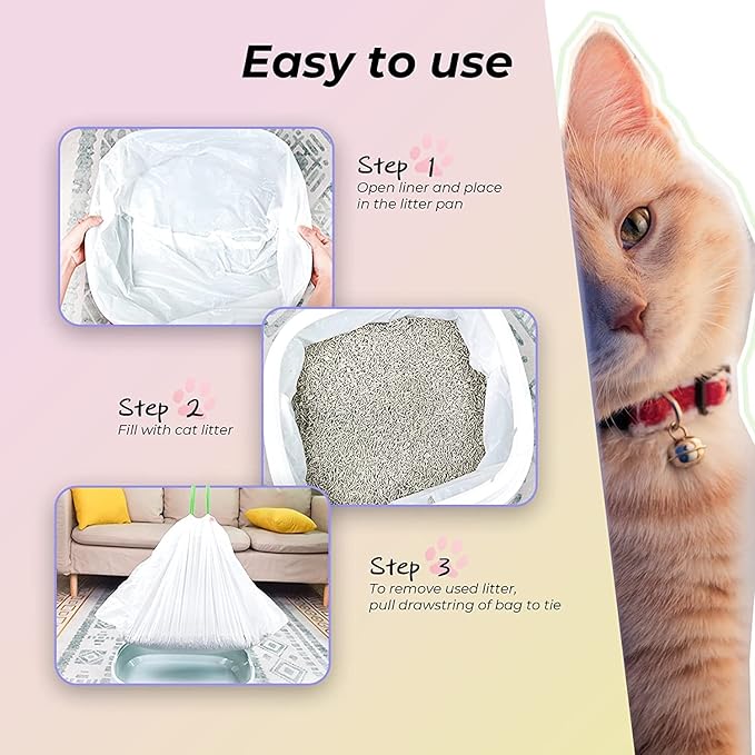 Cat litter Box Liners,20 Count 46" x 19" Jumbo Extra Large Heavy Duty Litter Pan Liner Bags with Drawstring for Pet Cat Litter Tray (Unscented)