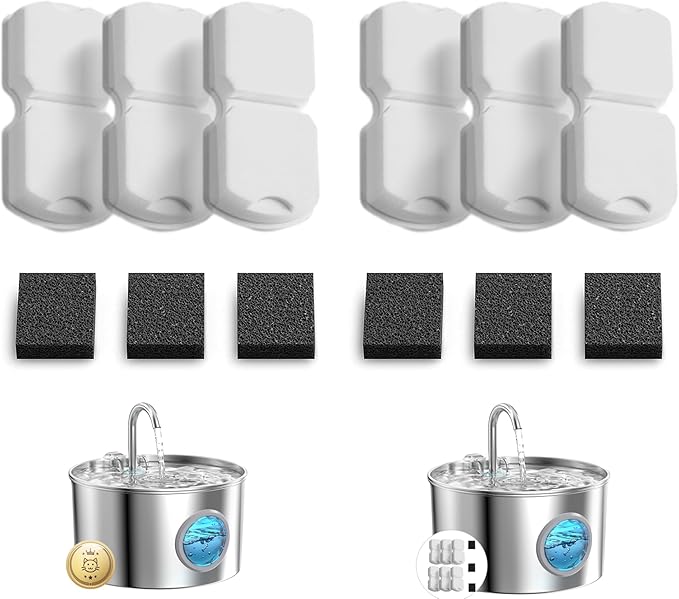 Cat Water Fountain Filter Replacement: 12 Cat Fountain Filter - 12 Pet Fountain Filter - 6 Carbon Filters & 6 Foam Filters - Suitable for GIOTOHUN Stainless Steel Cat Fountain S11