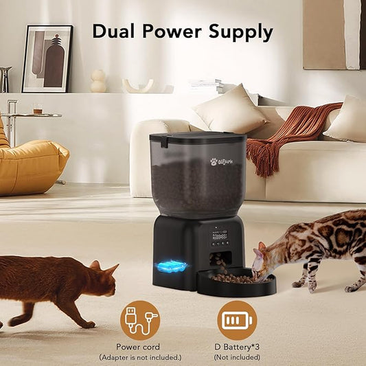 Automatic Dog & Cat Feeder with Freshness Preservation, 4L Timed Cat Feeder with LCD Screen.Up to 6 Meals Per Day and 1-15 Portion for Cats & Dog (Black)