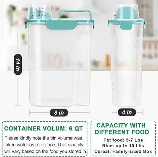 TBMax Pet Food Storage Containers 2 Pack 10 to 14 Lbs Airtight Dog Food Container Dispenser with Large Spout & Portable Handle, Travel Dog Treat Cat Food Storage Bin Bird Seed Container