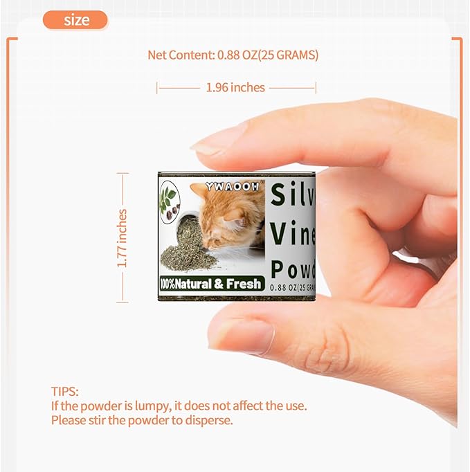 Cat Toys - Blend Silvervine Powder 25g, Catnip Alternative, 100% Natural Silver Vine Gall Fruit Powder & Silvervine Leaves, Suitable for All Cat Ages