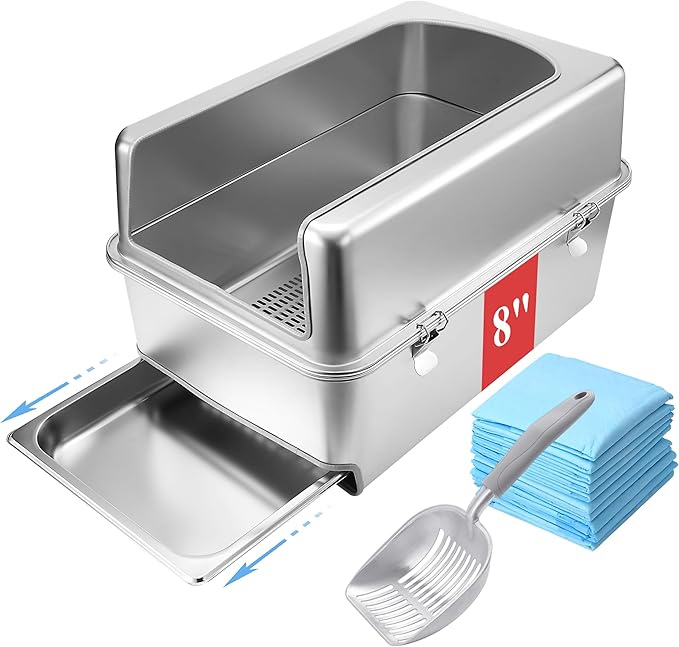 8" Sifting Pull-Out Cat Litter Box with Lid for Pine Pellets