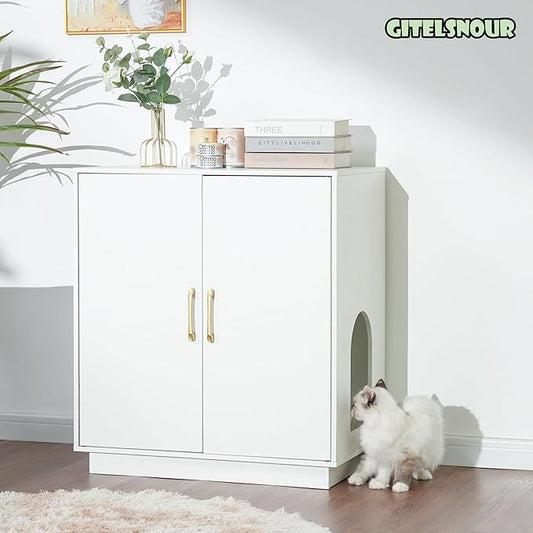 Litter Box Enclosure, 30.9'' High Large Litter Box Furniture, Modern Cat Litter Box Enclosure with Hidden Storage, Side Table, End Table, White GCLB003WT