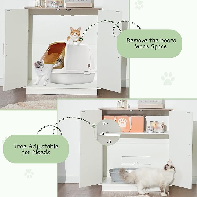 Litter Box Enclosure, 30.9'' High Large Litter Box Furniture, Modern Cat Litter Box Enclosurewith Hidden Storage, Side Table, End Table, White and Brown GCLB003WWB