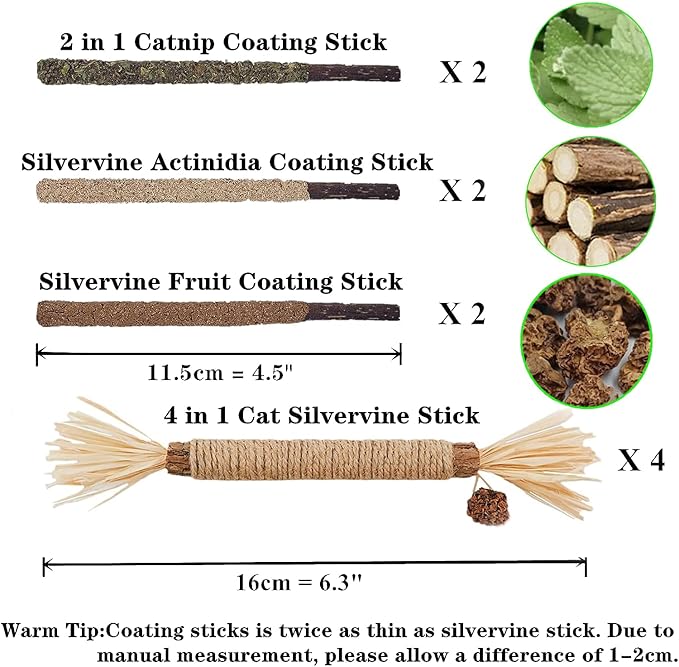 Cat Toys 10Pack Kitten Silvervine Toy Indoor Catnip Toys Kitty Chew Stick with Feather Kitten Treat for Teeth Cleaning Dental Mint Snack Molar Wood Food for Bordrom Exercise Interactive