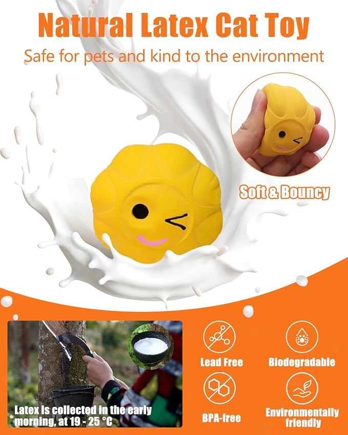 Cat Ball Toys with Bell and Catnip, 2” Bouncing Latex Rubber Pet Chew Toy Kitty Fetch Play Balls for Bored Indoor Adult Cats Kitten Puppy Small Dogs