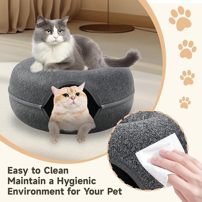 iCAGY Large Cat Tunnel Bed Toys for Indoor Cats (Light Grey, 24")