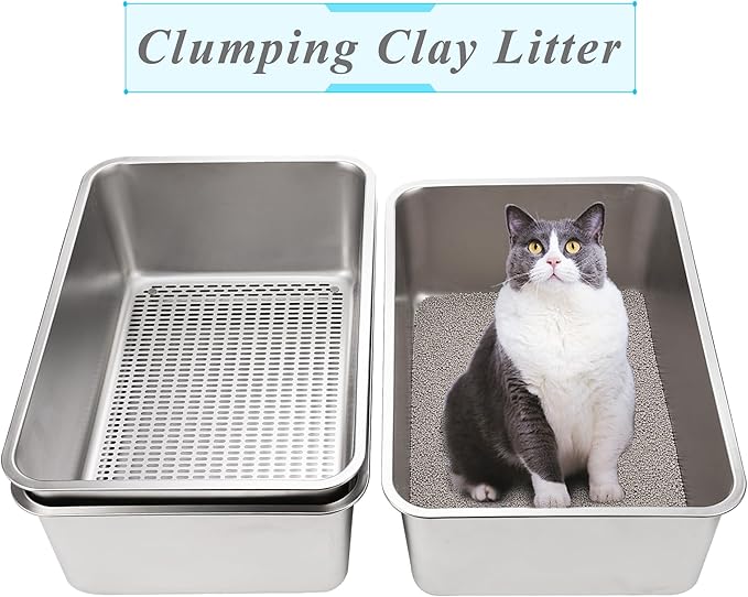 8" Sifting Cat Litter Box for Clumping Clay & Pine Pellets