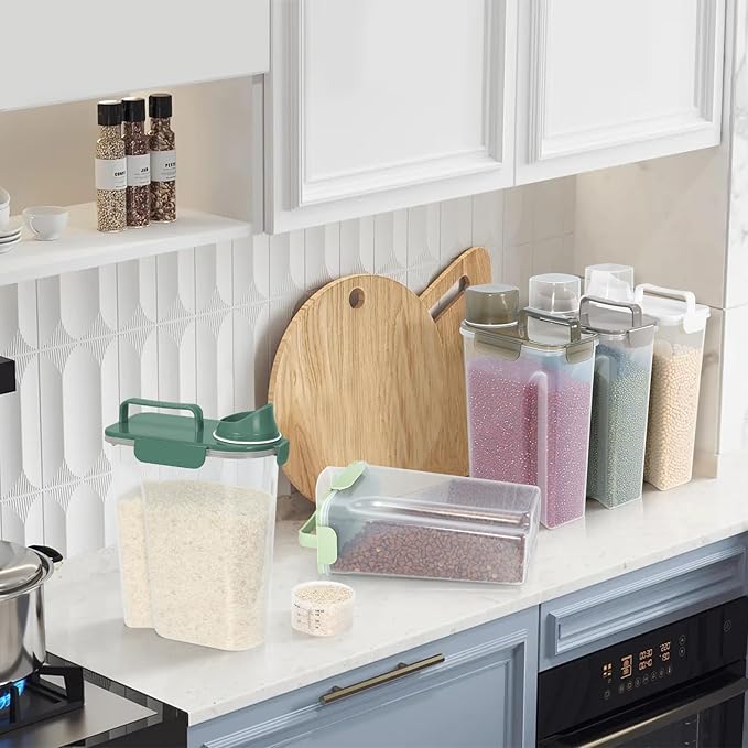 5lbs Cat Dog Storage Container Portable with Upgraded Large Spout and Cup, Plastic Pet Food Dispenser BPA-Free for Small Animal Kibble, Bird Seed, Oatmeal, Rice, Flour, Brown Sugart-2 Set Royal Green