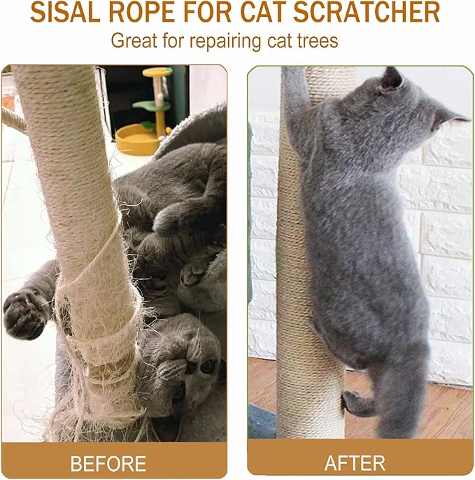Sisal Rope for Cat Scratcher,Rope for Cat Scratch Post 5mm 164FT Jute Twine for Scratching Post Repairing, Recovering or DIY
