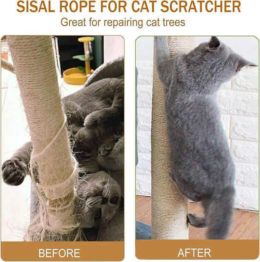 Sisal Rope for Cat Scratcher,Rope for Cat Scratch Post 5mm 164FT Jute Twine for Scratching Post Repairing, Recovering or DIY