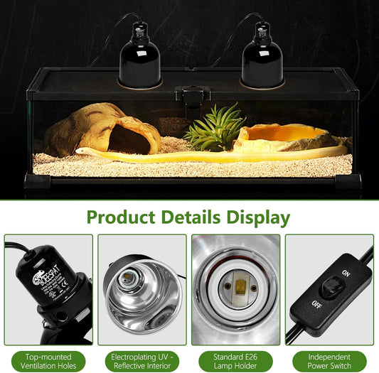 Reptile Light Fixture 5.5 inch Deep Dome with Switch, Optical Reflecting Cover for UVB/UVA Basking Bulbs & Ceramic Heat Emitters