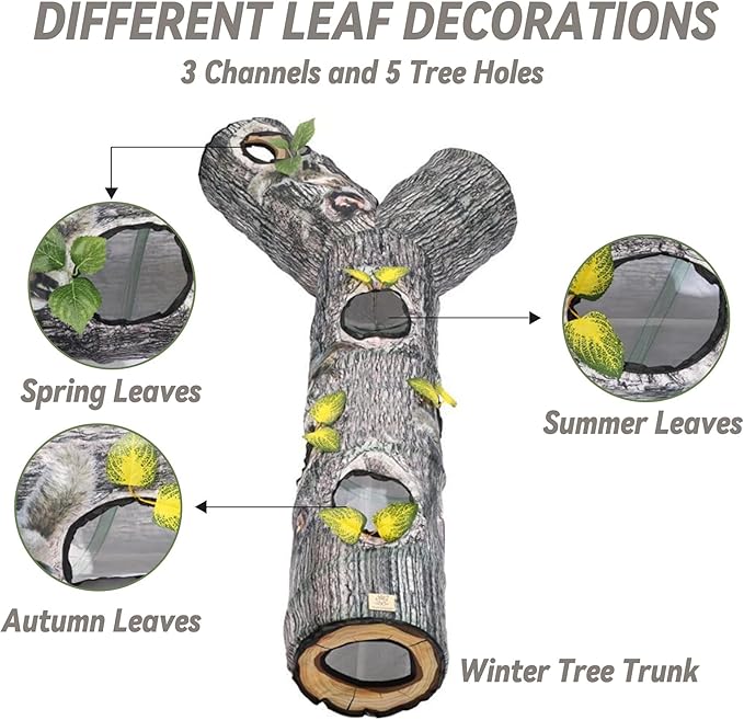 Cat Tunnel,3 Way Cat Toys,Tree Trunk Cat Tunnels for Indoor, Cat Maze for Kitty, Puppy, Kitten,Rabbit to Chase and Play, Collapsible Tube, Easy to Store Kitten Tunnel,L59,Tree Design Gift