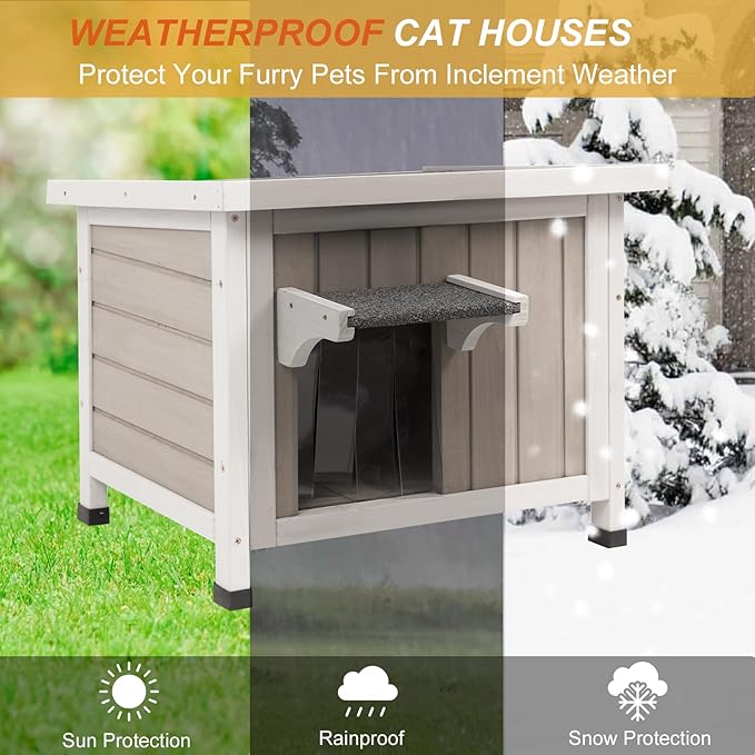 Outdoor Cat House Insulated, Winter Insulated and Thermostatic Outdoor Feral Cat House Weatherproof Solid Wood, Easy Assembly Cat Shelter with Open Roof,22.44x18.43x17.52 in