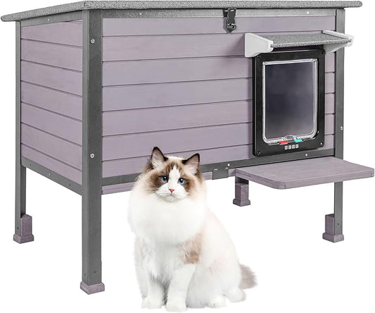 Outdoor Cat House,cat Houses for Outdoor Cats Rainproof All Round Metal Frame Wooden Condos, Indoor and Outdoor Use for Rabbit,Small Animal Feral Cat Shelter