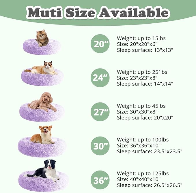 JOLLYVOGUE Dog & Cat Bed, Calming Anti-Anxiety Pet Bed for Small Dogs, Fluffy Donut Cushion for Small and Medium Pets (20")