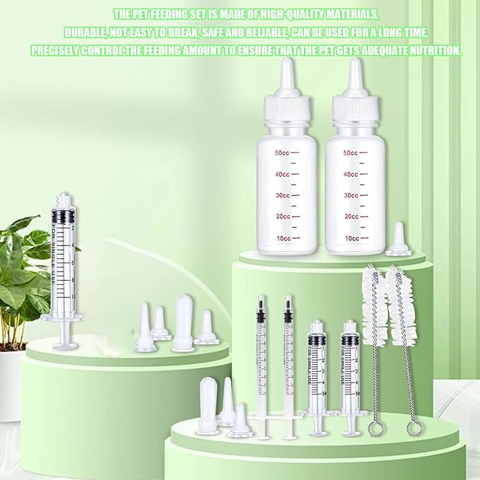 Pet Feeding Bottle Set, Feeding Silicone Nipple with Bottle and Syringes, Reusable Pet Nursing Kits Feeding Tools for Rabbits, Small Animals (17pcs Pet Nursing Kit with Bottles)