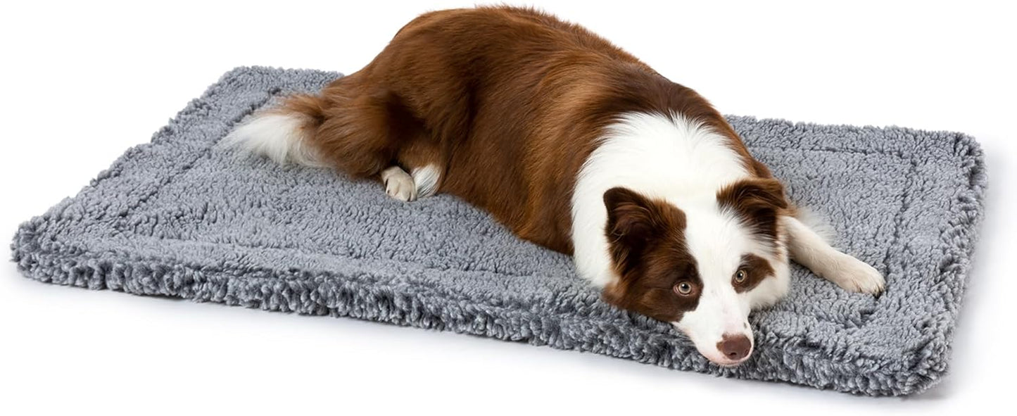 Stoutwool Indestructible Dog Bed - Fluffy Chew Proof Dog Crate Pad - Tough Kennel Pad for Aggressive Chewers - Washable, Ideal for Large Breeds & Fits 36-Inch Crate - 35"x22", Charcoal