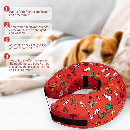 CuteBone Inflatable Dog Donut Collar with Removable Soft Fleece Covers for Small/Medium/Large Dogs and Cats After Surgery GWB07M