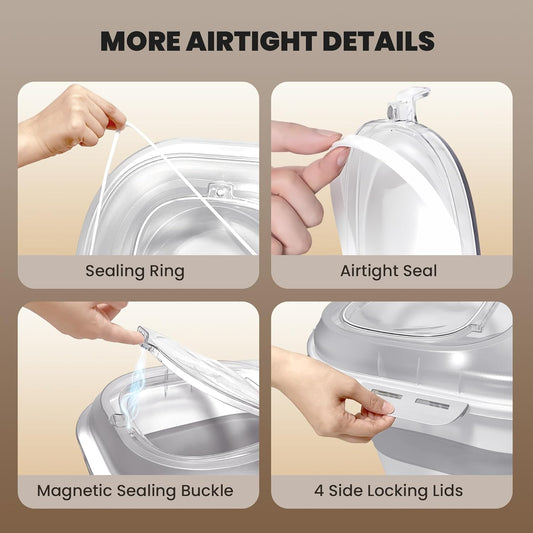 32-35 Lbs Dog Food Storage Container,Collapsible Dog Food Container with Transparent Airtight Lid,Wheels,Date Track,Pet Food Storage Container for Rice,Flour,Sugar,Scoop And 2PCS Containers