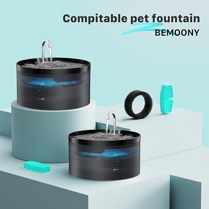 Cat Water Fountain Filters : BEMOONY Pet Water Fountain Replacement Filter - 24 Packs of Cat Fountain Filters (12 Carbon Filters + 12 Sponges) - Multiple Filtration Please Replace it Every 2-3 Weeks