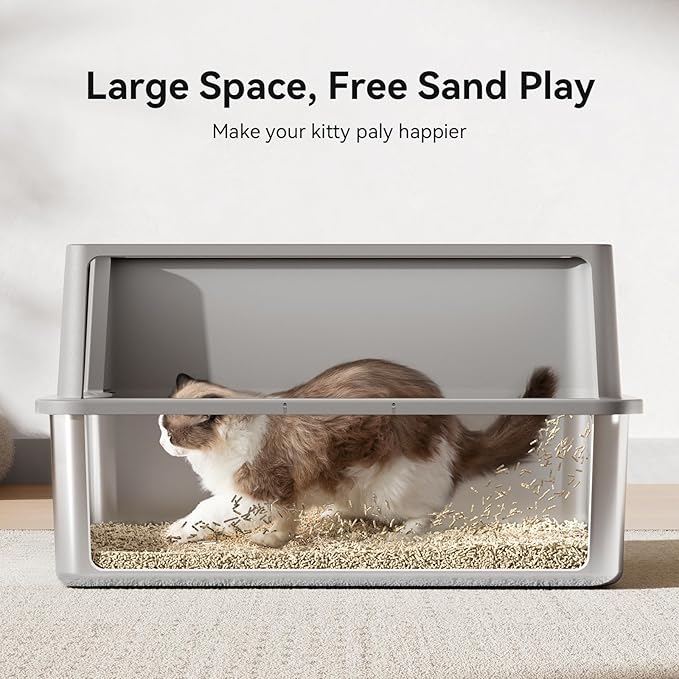 28" Extra Large XXL Stainless Steel Cat Litter Boxes with Lid Metal Cat Litterbox Pan for Big Cats and Multiple Cats, Anti-Leakage, Easy Cleaning, Include Scoop
