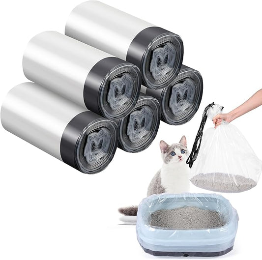 Tinlade 50 Count Jumbo Cat Litter Box Liners Large Drawstring Cat Litter Liners Bags Unscented Tear Resistant for Trash Waste to Keep Your Home Clean(39 x 22 Inch,Clear, Black)