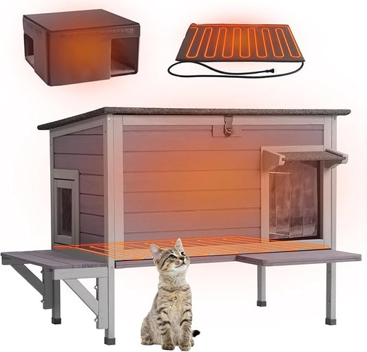 Aivituvin Cat House with Insulated Liner, Heated Feral Cats Shelter, Weatherproof Cat Condos Outdoor Indoor