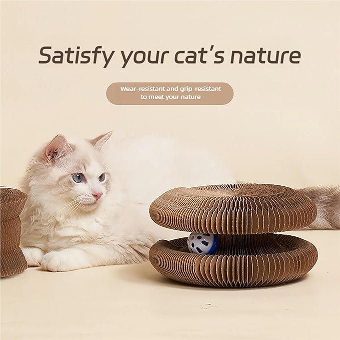 PurrPlex Magic Organ, PurrPlex Cat, Magic Organ Cat Scratch Board Foldable Cats Accordion, Flexible Cats Scratcher, Cardboard Scratchers for Indoor Cats with Interactive Bell Ball (2Pcs)