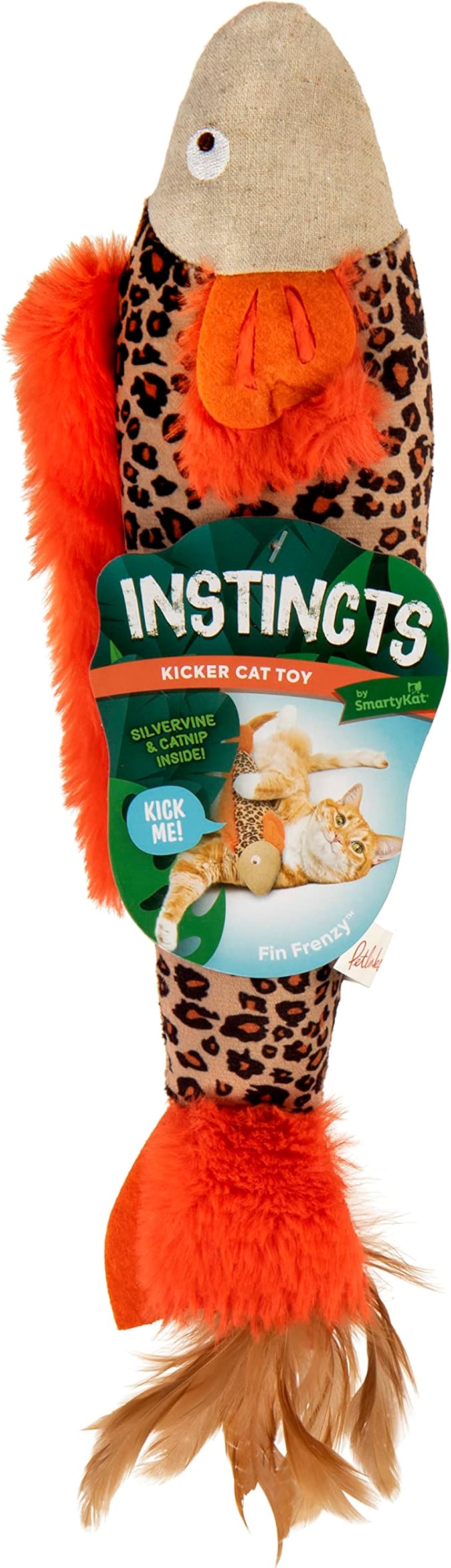 SmartyKat Instincts HappyNip Fin Frenzy Fish Kicker Crinkle Plush Cat Toy, Contains Catnip & Silvervine - Orange/Beige, One Size