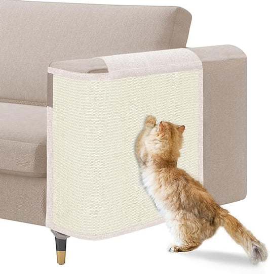 Cat Scratch Sofa Protector,23.6inch L*19.6inch W Cat Scratch Furniture Protector Pad, Couch Arm Sheild with Natural Sisal for Protecting Couch Sofa Chair Furniture(Beige/Left Handed)