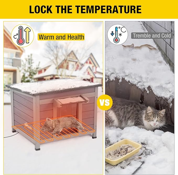 Aivituvin Outdoor Cat House Heated Feral Kitty Shelter with Heating Pad for Winter Dog House Upgrade Insulated Liner for Rabbit,Bunnies,Cats and Dogs,Waterproof