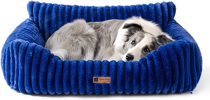 MEWOOFUN Dog Sofa Bed, Fluffy Dog Couch with Removable Washable Cover, Supportive Puppy Bed for Medium Sized up to 45 lbs (Navy Blue, 36x28x12)