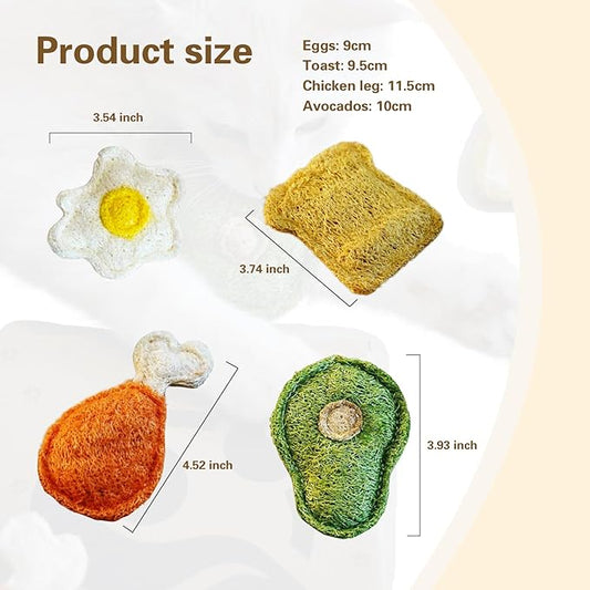 Loofah Chew Cat Toys with Catnip and SilverVine (Actinidia) for Kittens and Cats: Dental Care and Teething Comfort