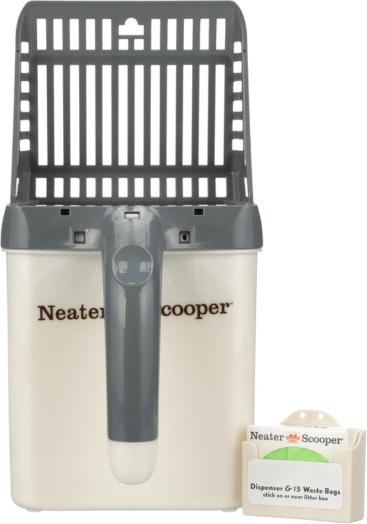 Neater Pet Brands Neater Scooper Standard Cat Litter Scoop, 15 Refill Bags – Mess-Free Cat Litter Scooper with Bag, Spill-Proof Kitty Box Sifter, Bin Doubles as Scoop Holder, For Single-Cat Households
