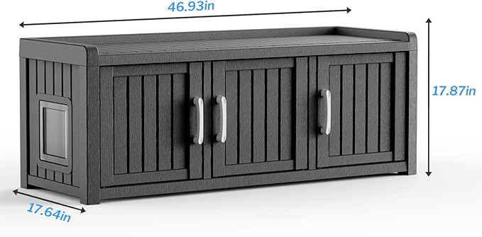 Cat Litter Box Enclosure Resin Hidden Cat Litter Box Furniture Multi Functional Three Door Spacious Odorless Waterproof UV Resistant Durable Indoor Outdoor Use Black