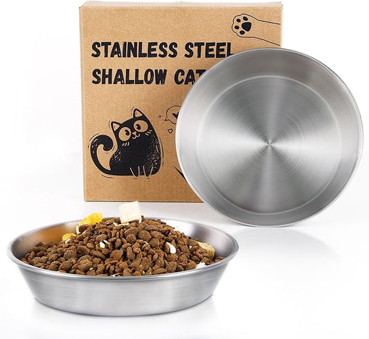 6-Pack Stainless Steel Cat Food Bowls – Deep Whisker-Friendly Non-Slip Silicone Base,Easy to Clean Indoor Feeding Dishes(5.9")