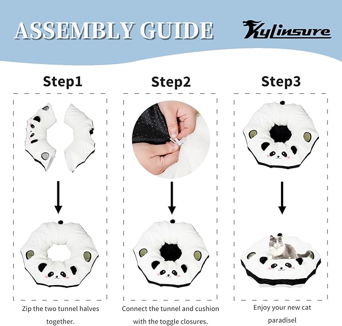 Cat Tunnel Bed for Indoor Cats - Cute Cat Donut with Washable Circle Cushion, Round Pet Play Tunnel Toy,Peekaboo for Kitten, Puppy, Rabbit, Ferret(Panda)