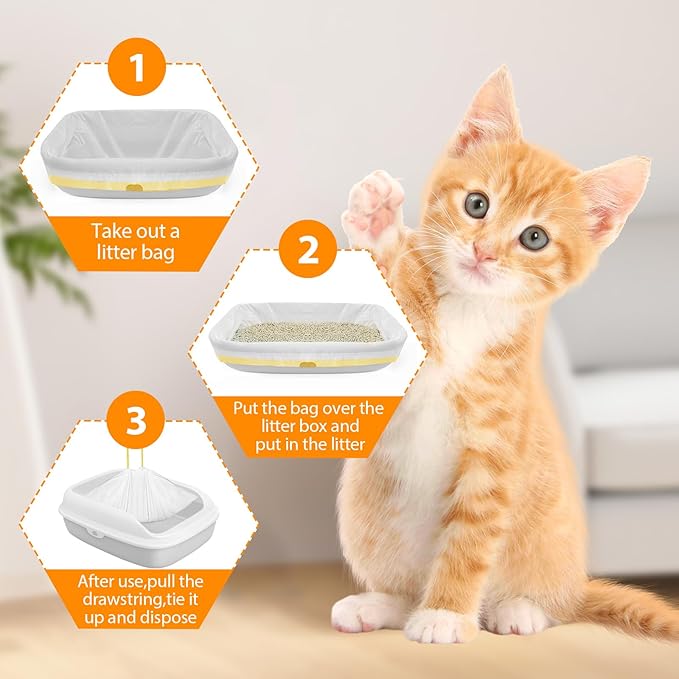 30 Pack Jumbo Cat Litter Liners 37" x 18" Heavy Duty Cats Litter Bags Extra Thick Litter Pan Liners Large Cat Box Liners with Drawstring Disposable Strong Plastic Pet Kitty Litter Bags