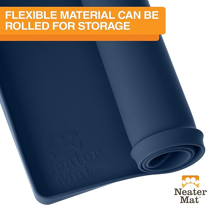 Neater Pet Brands Neater Mat Pet Mats for Food and Water, Cat & Dog Bowl Mat Waterproof Silicone, Feeding Tray, Dog Food Mats for Floors, Placemat w/Raised Edge for Under Bowls, 24" x 16", Dark Blue