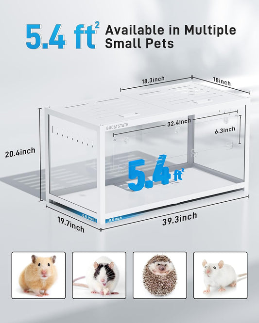 BUCATSTATE Hamster Cage 3.0: Metal Large Rat Cage Stackable with Top Access Easy Assemble 39.3L x 19.7W x 20.6H Inches Dwarf Syrian Hamster Tank for Gerbil Mouse (5.4 ft², White)