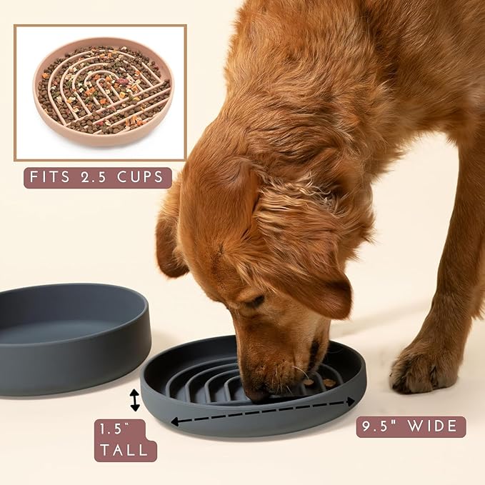 The Slowdown Bowl Silicone Slow Feeder for Dogs & Puppies, Slow Eating, Modern Lick Mat Design, Reduces Gulping, Fits 2.5 Cups 9.5” Across x 1.5” Tall, Mealtime Challenge, Large-Blush