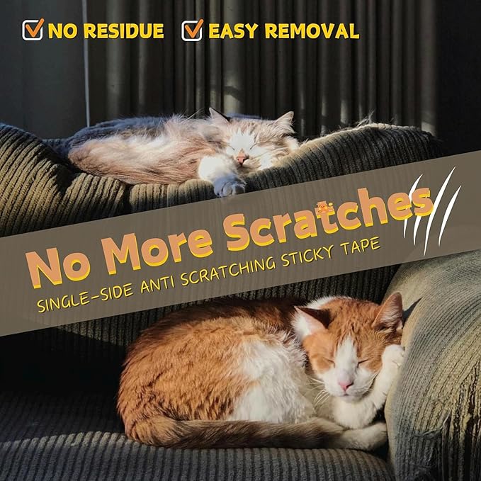 Anti-Cat Scratch Furniture Protector, 200" x 12", Single-Side Cat Couch Scratch Protector with 50 Twist Pins + 1 Scraper