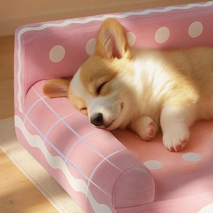 Cat Couch with Soft Pillow, Supportive Dog Couch, Cat Sofa with Removable Cover，Cute Cookies Shaped, 24 Inch