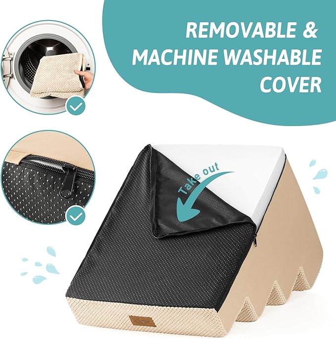 Dog Stairs for Small Dogs, Wider Pet Stairs for High Beds, Non-Slip Dog Steps for Old Cats, Puppies, Small and Medium Dogs (Beige, 17.7x23.6x17.7 inch, 4.0)