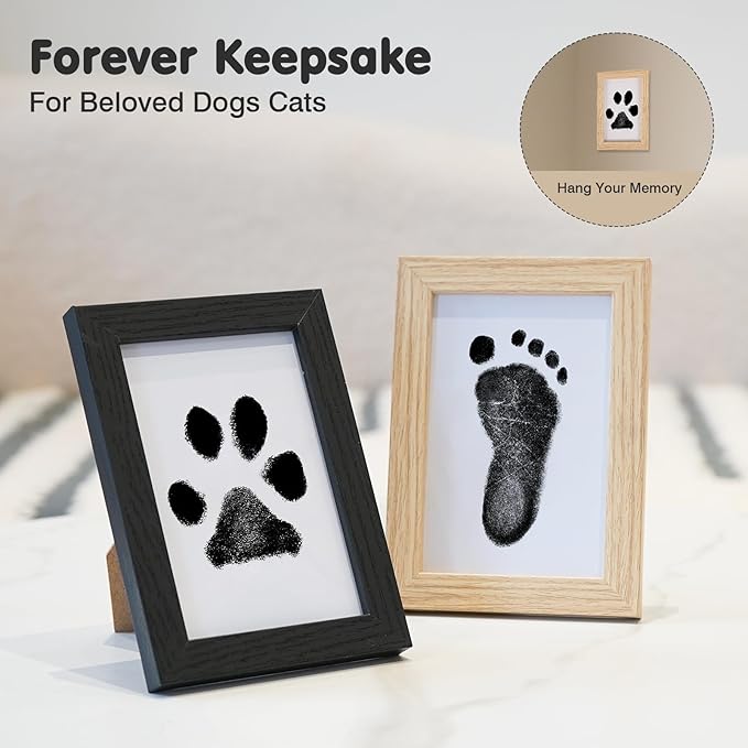 Inkless Paw Print Kit for Dogs,Cats & Babies – Clean Touch Dog Nose & Baby Handprint Kit, Mess-Free Ink Pad with 4 Pads & 2 Wooden Frames – Keepsake Gifts for Pet Owners & New Moms