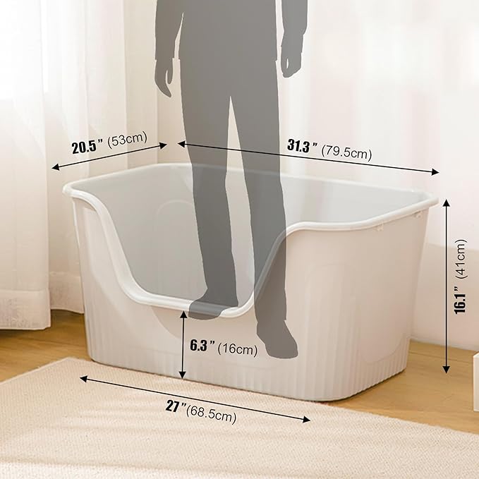 Vealind Extra Large Cat Litter Box 31''×21''×16'', Jumbo Litter Box for Big Cats or Multiple Cats, High Sided Litter Pan, Leak-Proof & Anti-Splashing, Easy Clean & Durable (Grey)