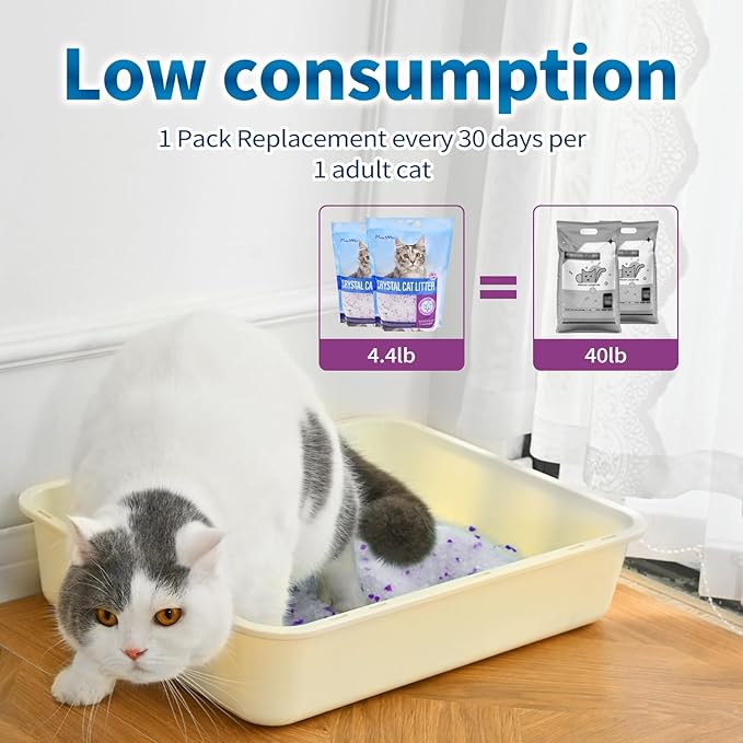 Made4Pets Cat Litter Crystals, Non Clumping Cat Litter Odor Control Kitty Litter Non Clumping No scooping Low Dust, Low Tracking, Lightweight, Dehydrates Waste, Lavender – 25.8 lbs (6 x 4.3 lb Packs)