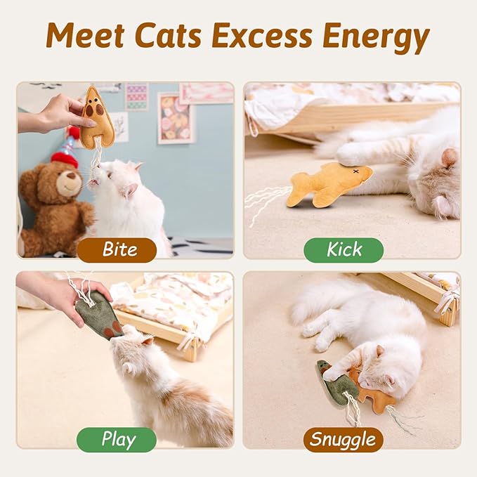 Nobleza Catnip Toys for Indoor Cats, 6 Pack Cute Teething Chew Kitten Toys, Interactive Plush Bite Resistant Cat Toys with Crinkle Paper and Natural Catnip, Fish Mouse Kitty Shapes Toy for Bored Cats