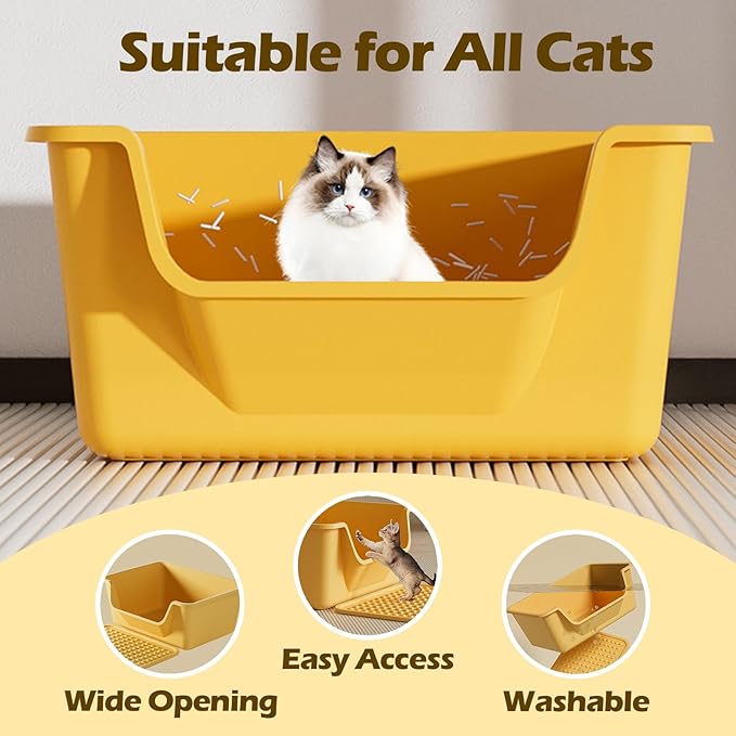 Large Cat Litter Box with High Sides,Cat Boxes for Indoor Cats,Cat Litter Pan for Kitty,Litter Box with Low Entry,Easy to Clean,Anti-Splashing (Green)